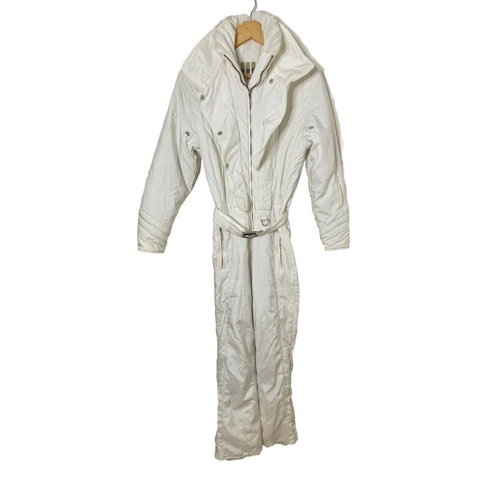 RARE VTG 80s 90s EMMEGI Luxury White Belted Snowsuit Euro Ski Women EU 36 US XS